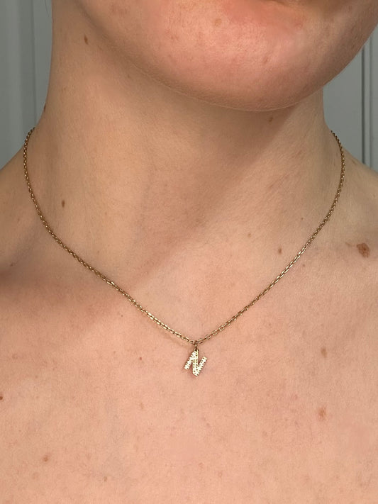 Collier initiale en cristal et acier inoxydable - Doré