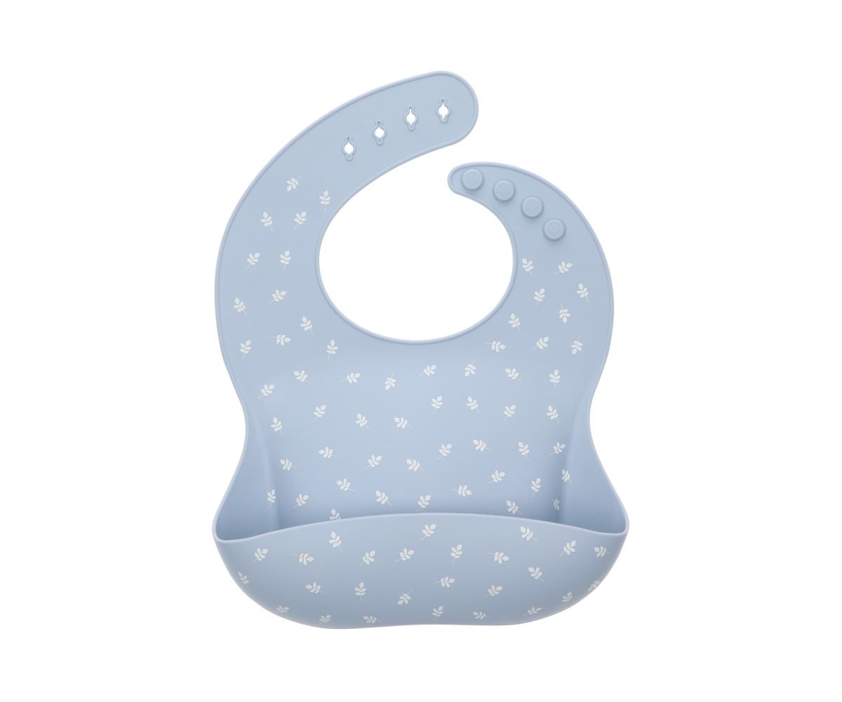 Bavoir en silicone - Feuilles bleu