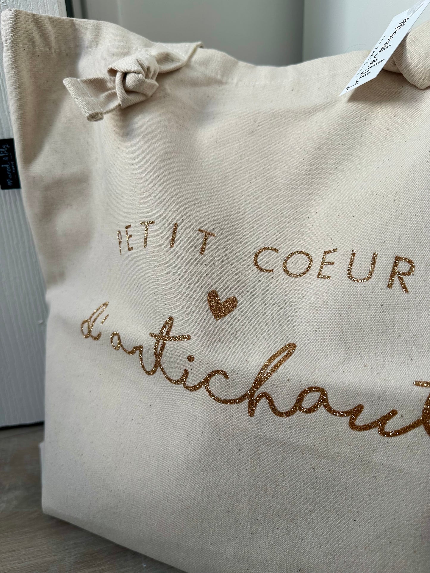 Tote bag à noeuds écru "Petit coeur d'artichaud"