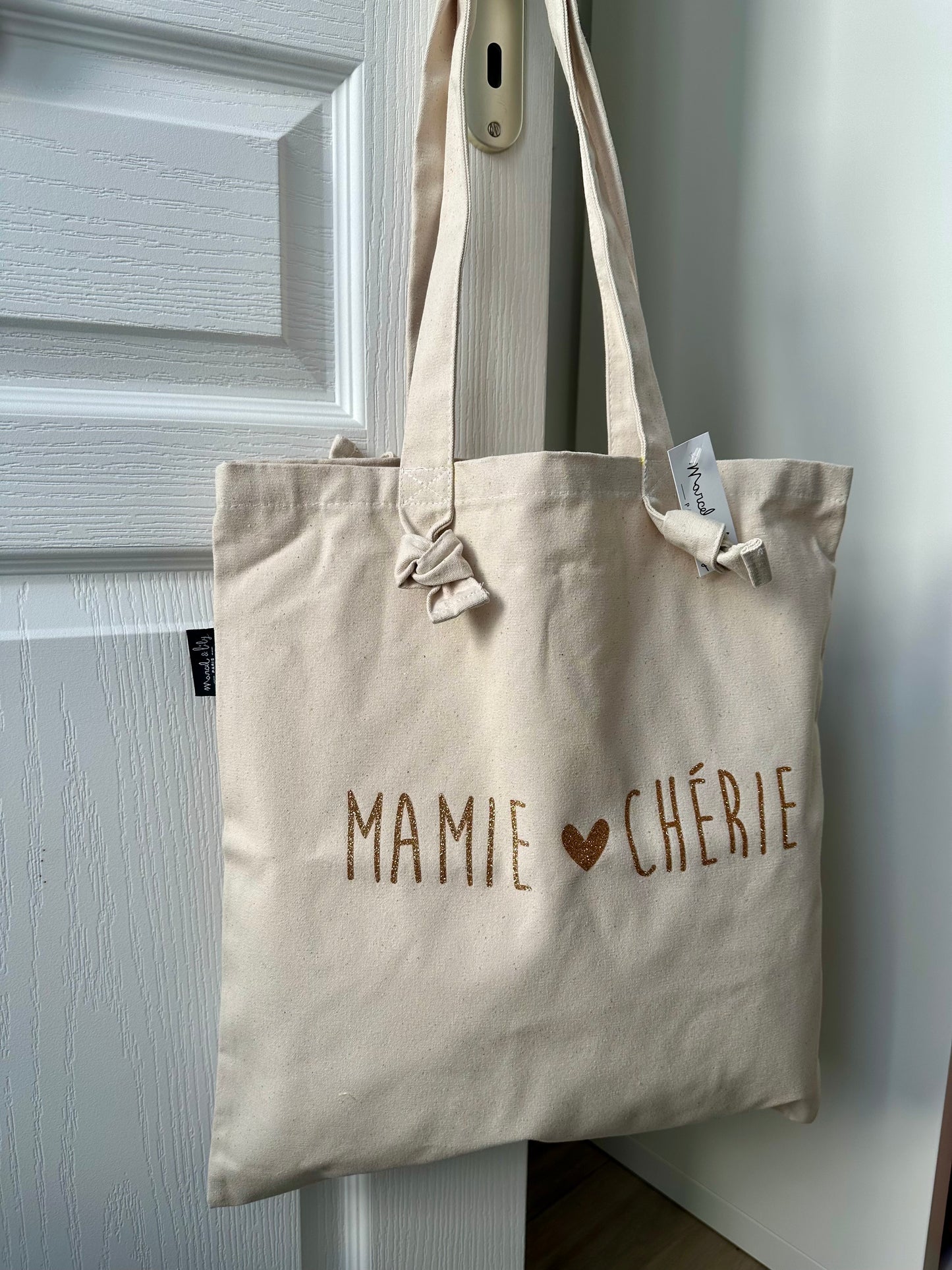 Tote bag à noeuds écru "Mamie chérie"