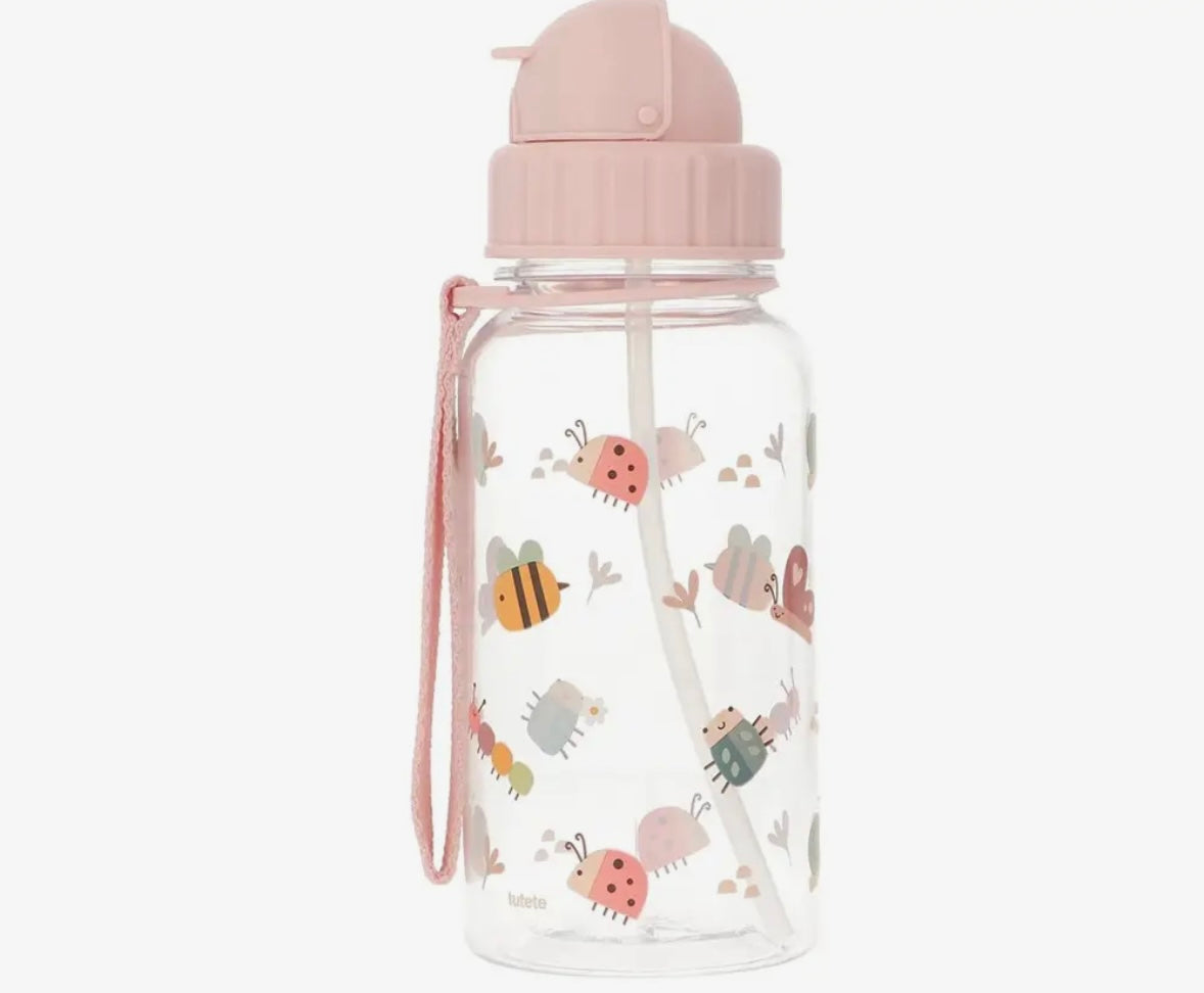 Gourde en plastique avec paille - Nature rose