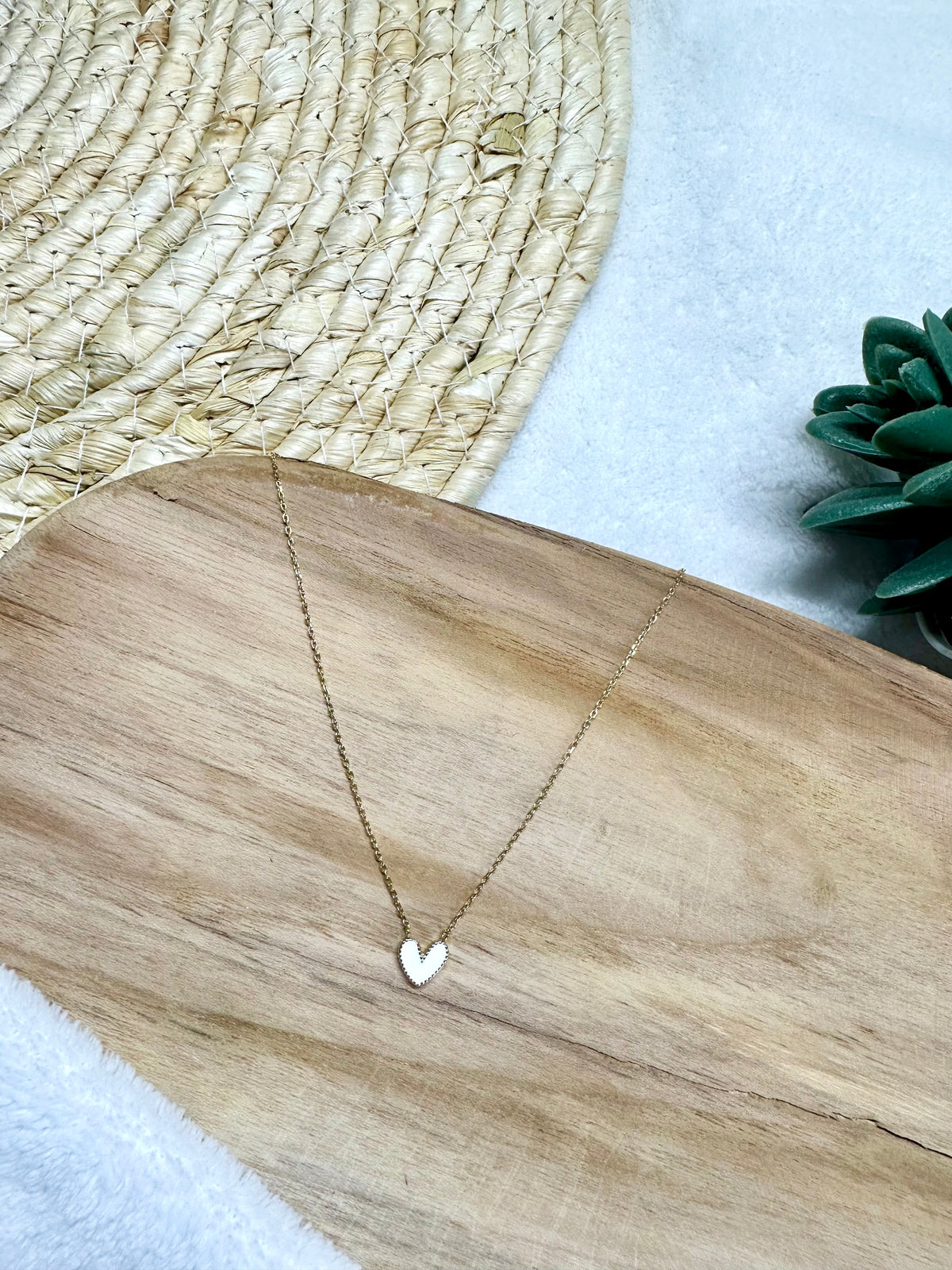 Collier coeur blanc en acier inoxydable - Doré
