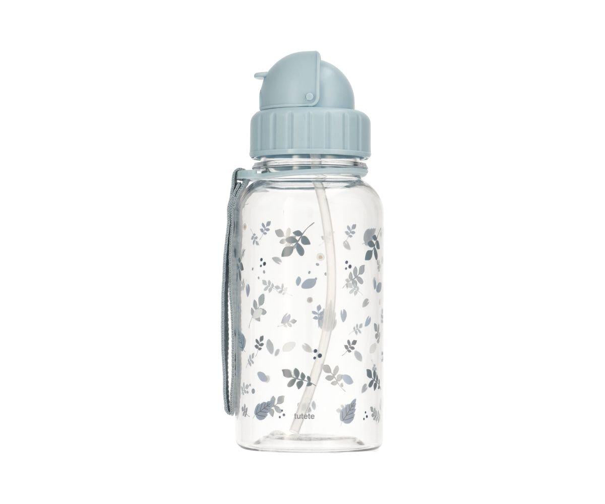 Gourde en plastique avec paille - Feuilles bleu
