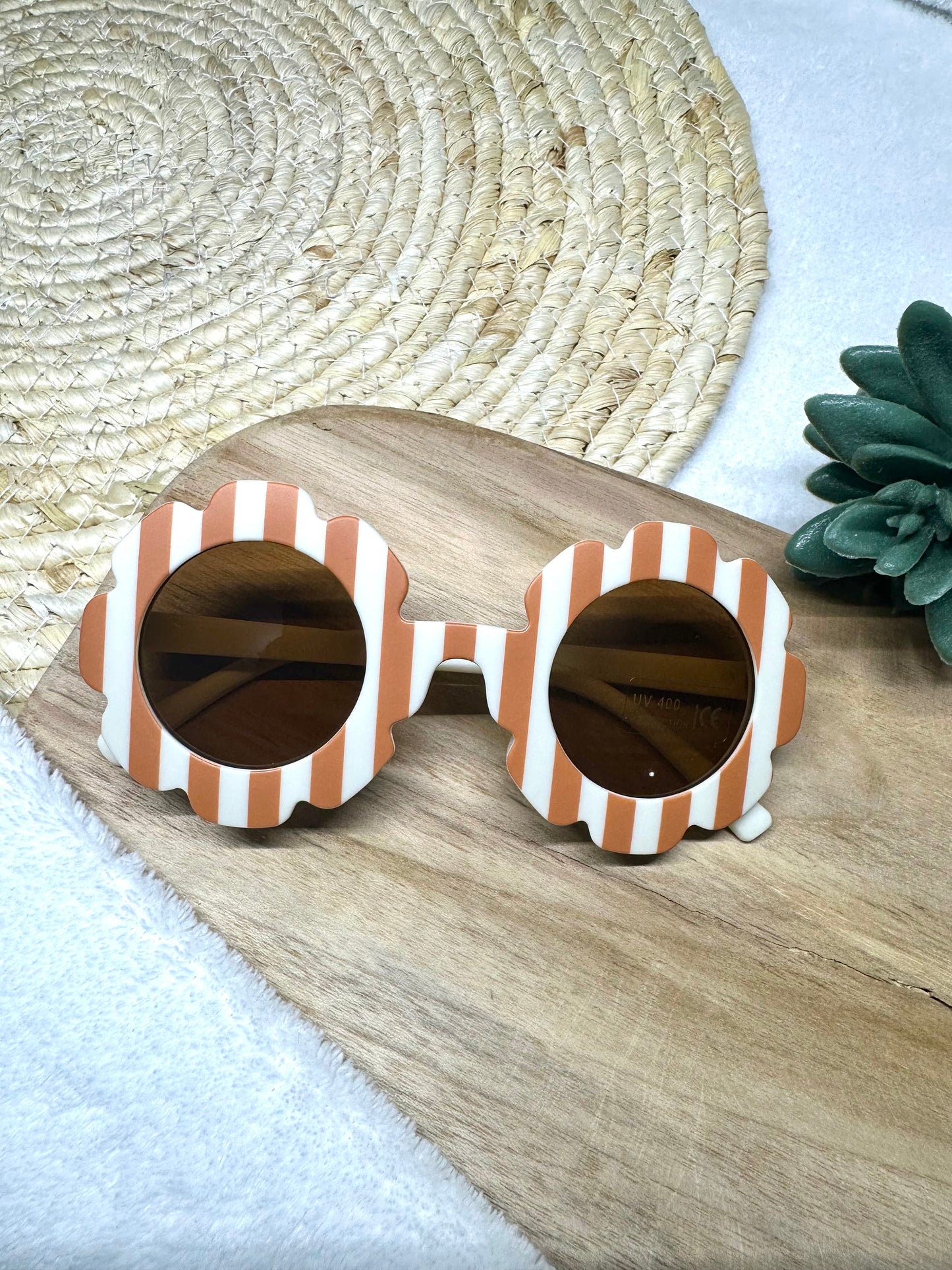 Lunettes de soleil fleurs rayé - Camel/Beige