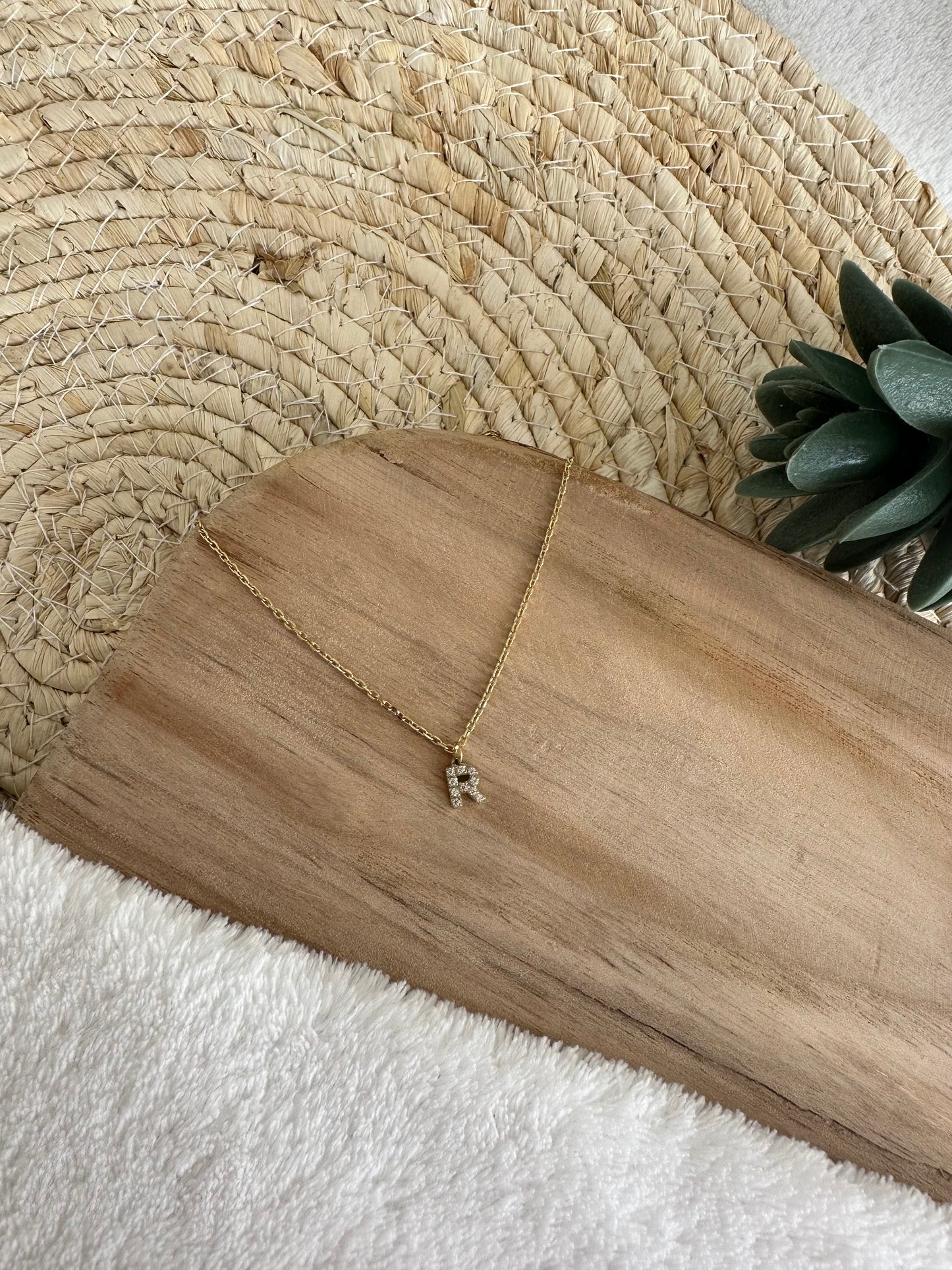 Collier initiale en cristal et acier inoxydable - Doré