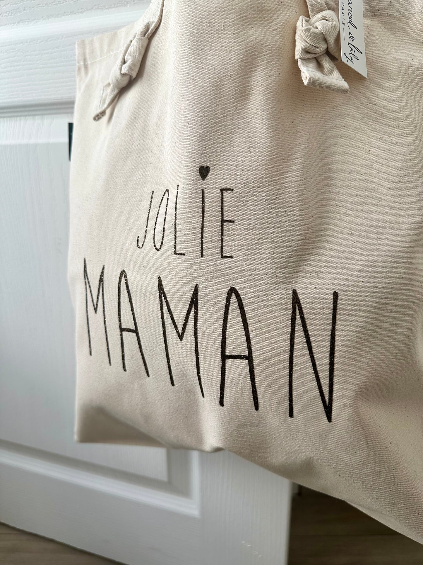 Tote bag à noeuds écru "Jolie Maman"