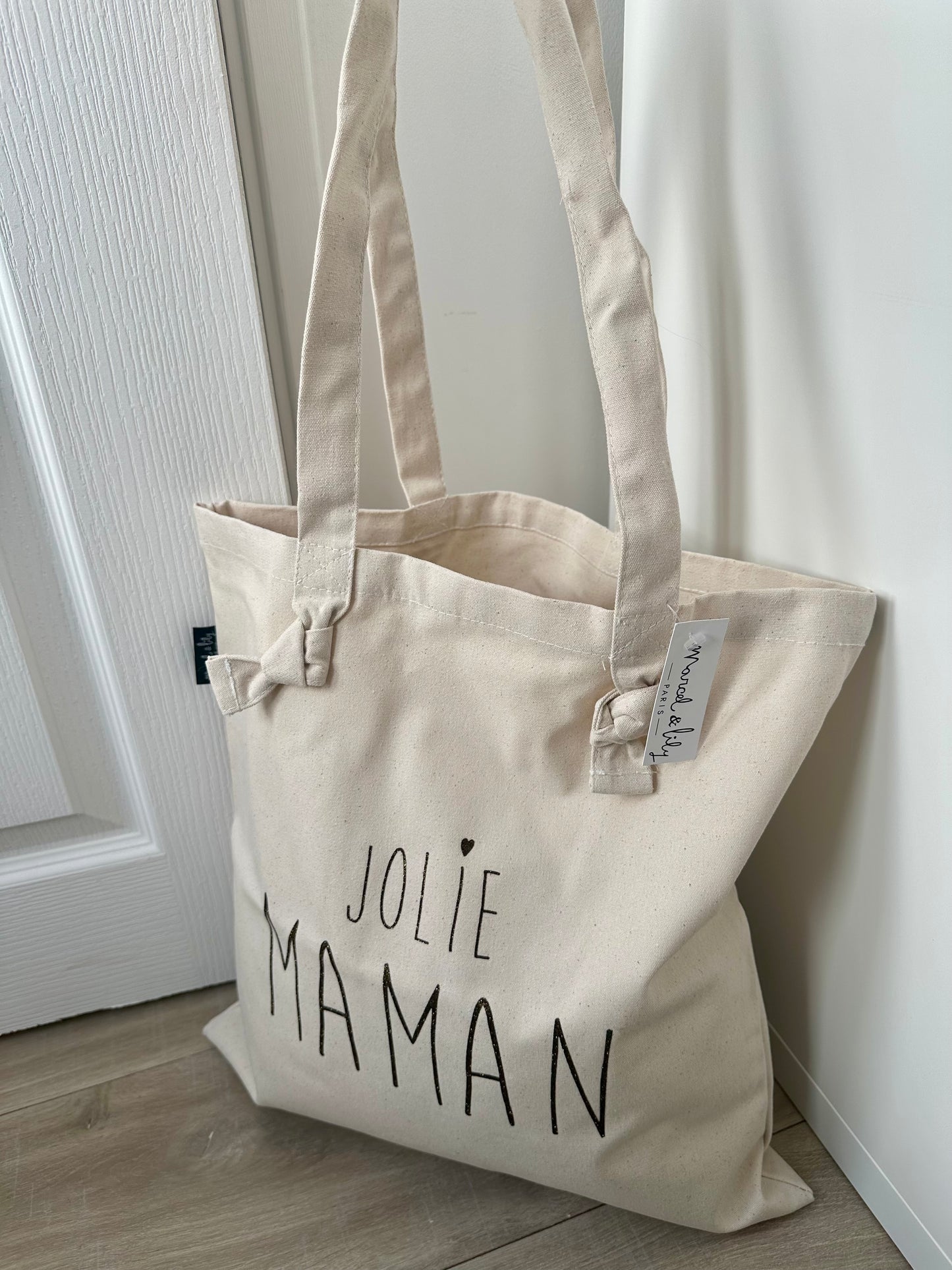 Tote bag à noeuds écru "Jolie Maman"
