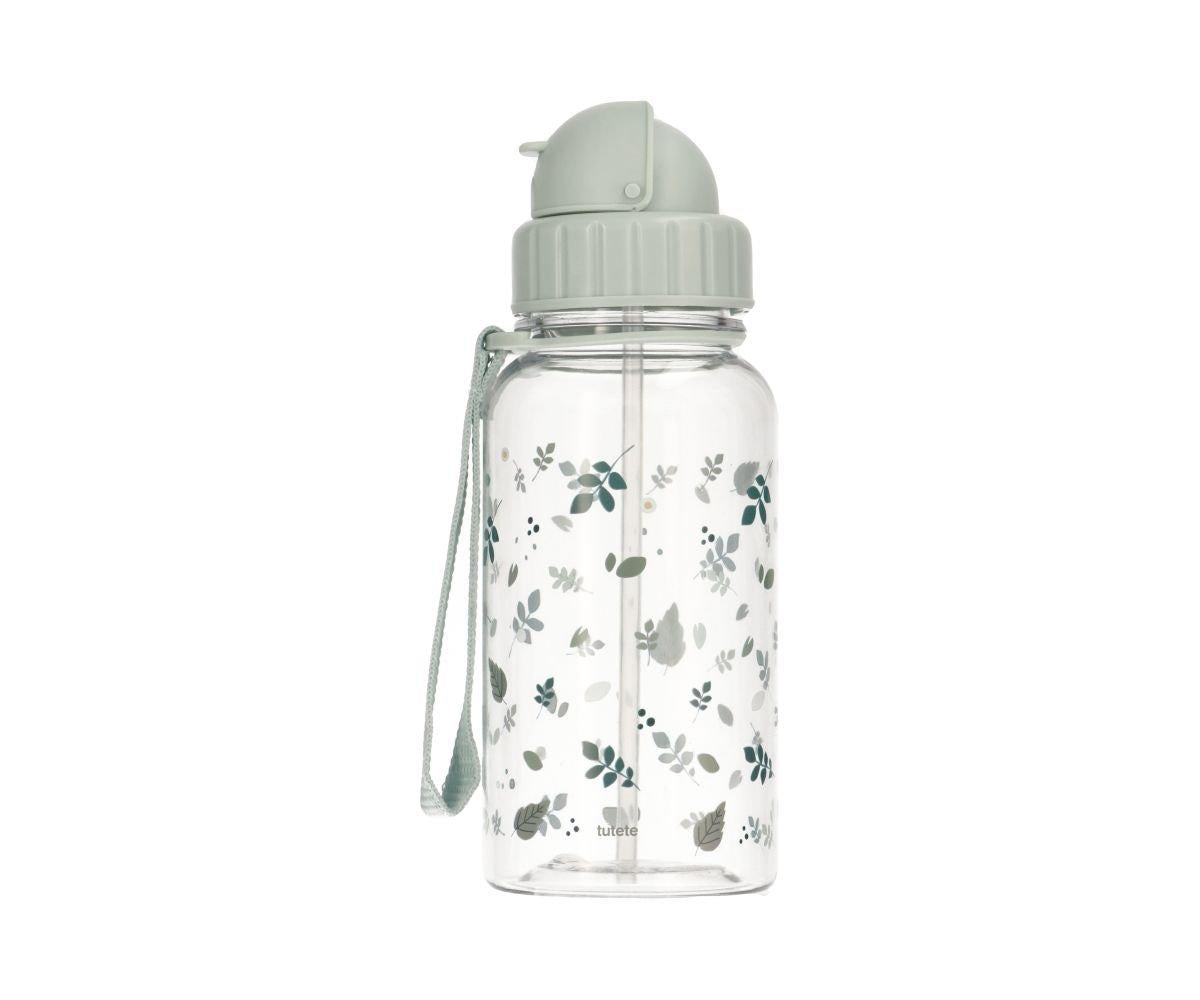 Gourde en plastique avec paille - Feuilles vert sauge