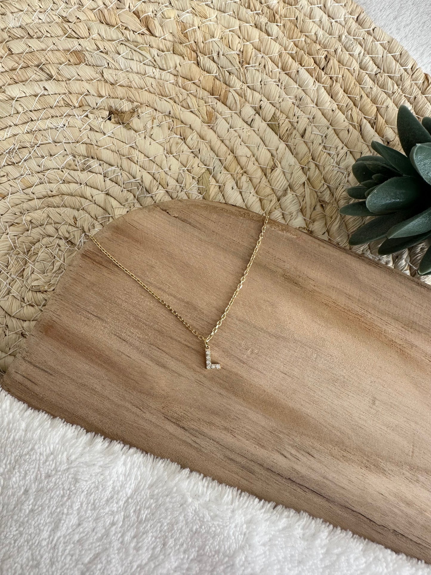 Collier initiale en cristal et acier inoxydable - Doré