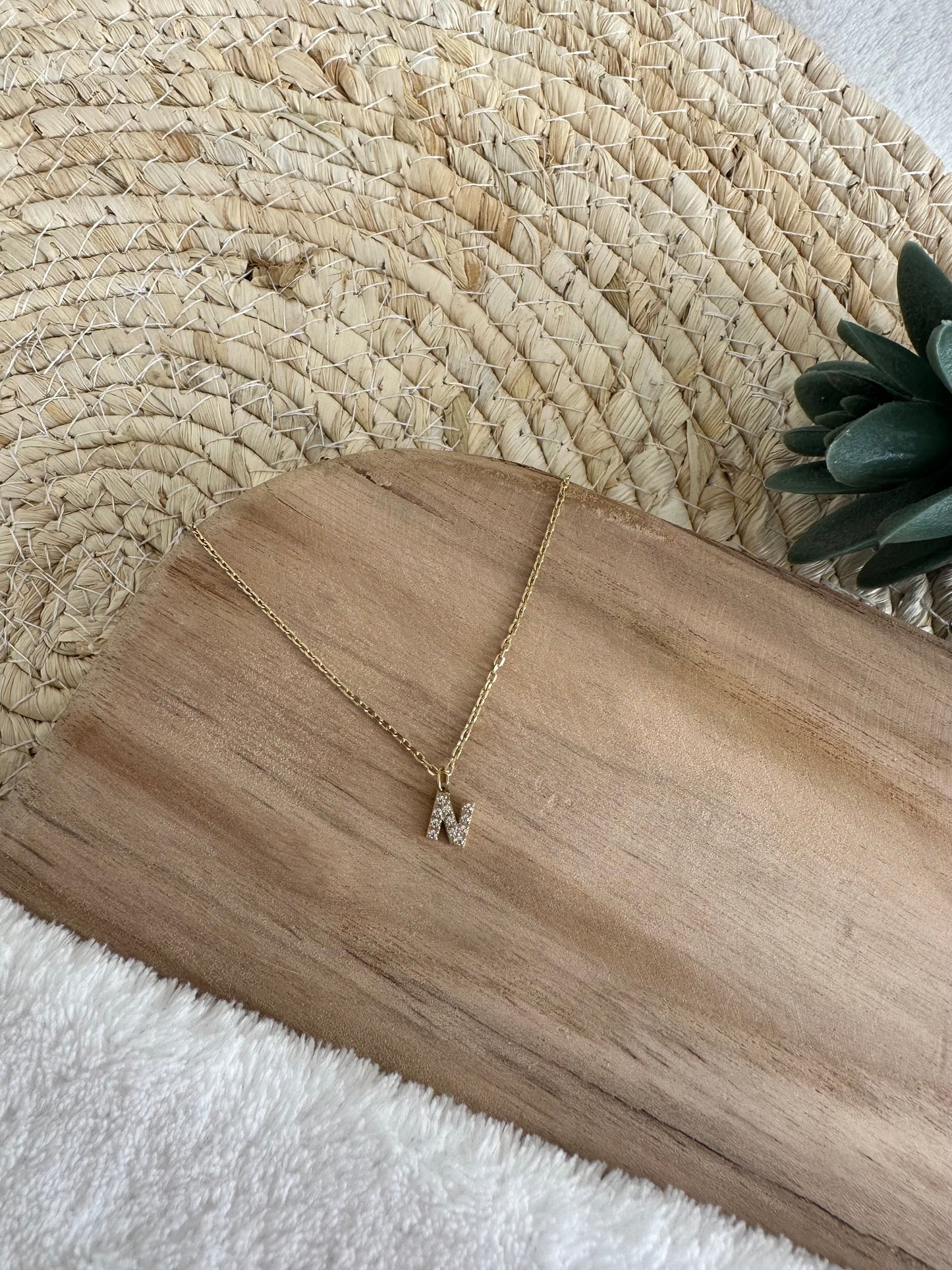 Collier initiale en cristal et acier inoxydable - Doré
