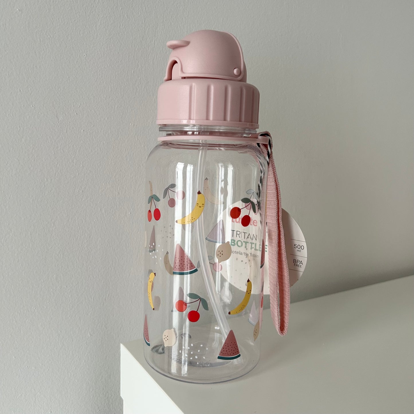 Gourde en plastique avec paille - Fruits