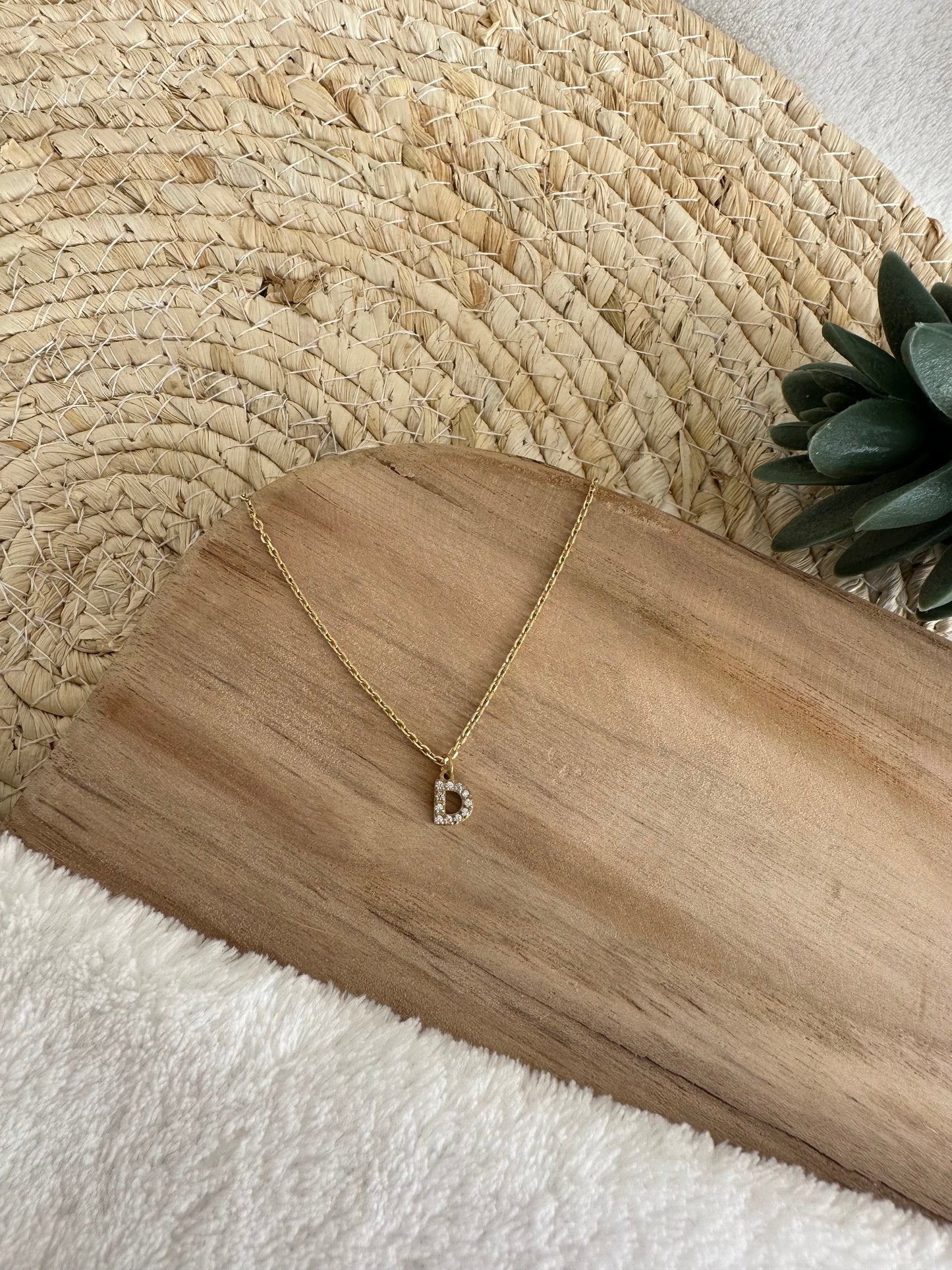 Collier initiale en cristal et acier inoxydable - Doré