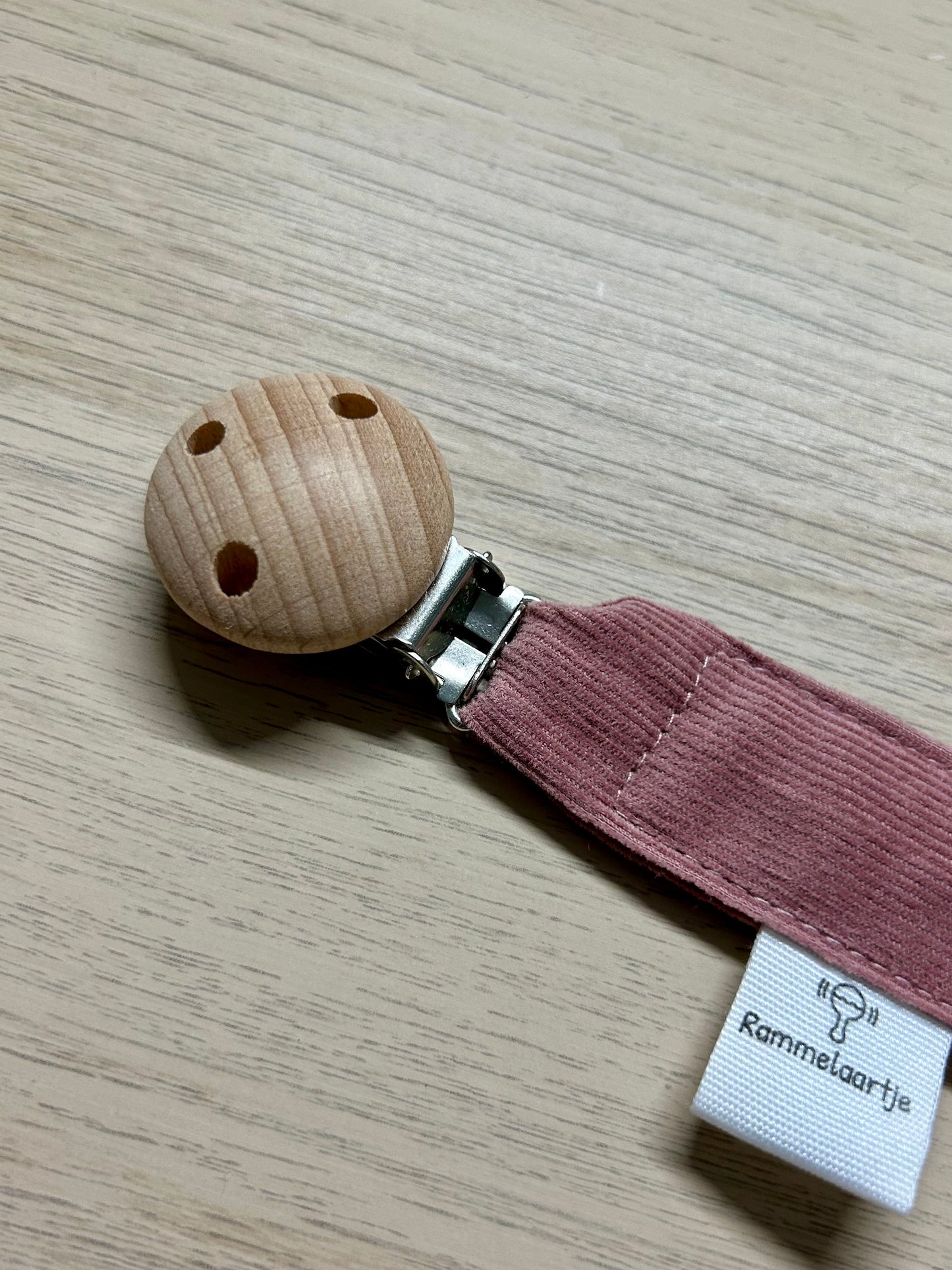 Attache-tétine en velours côtelé - Rose poudré