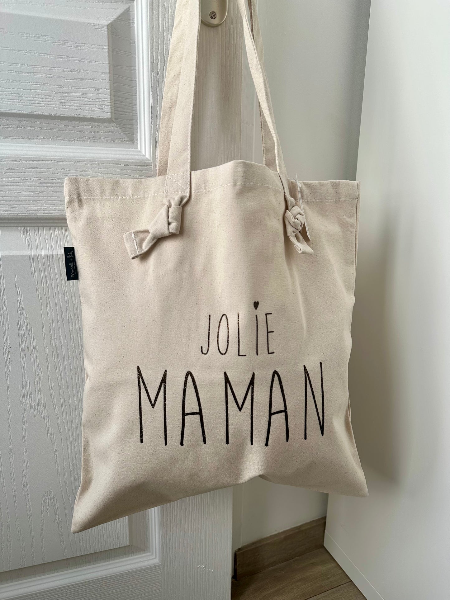 Tote bag à noeuds écru "Jolie Maman"