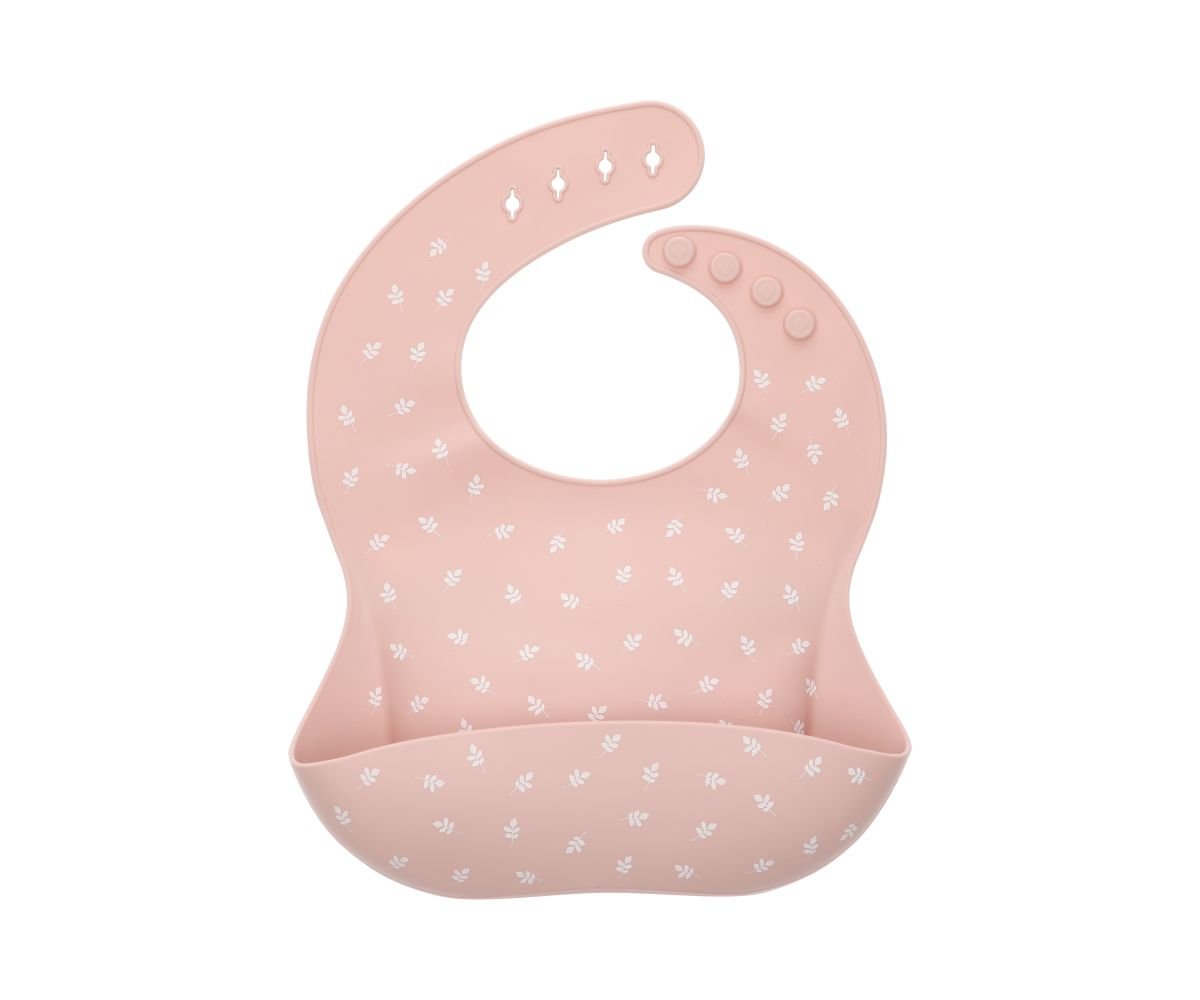 Bavoir en silicone - Feuilles Rose
