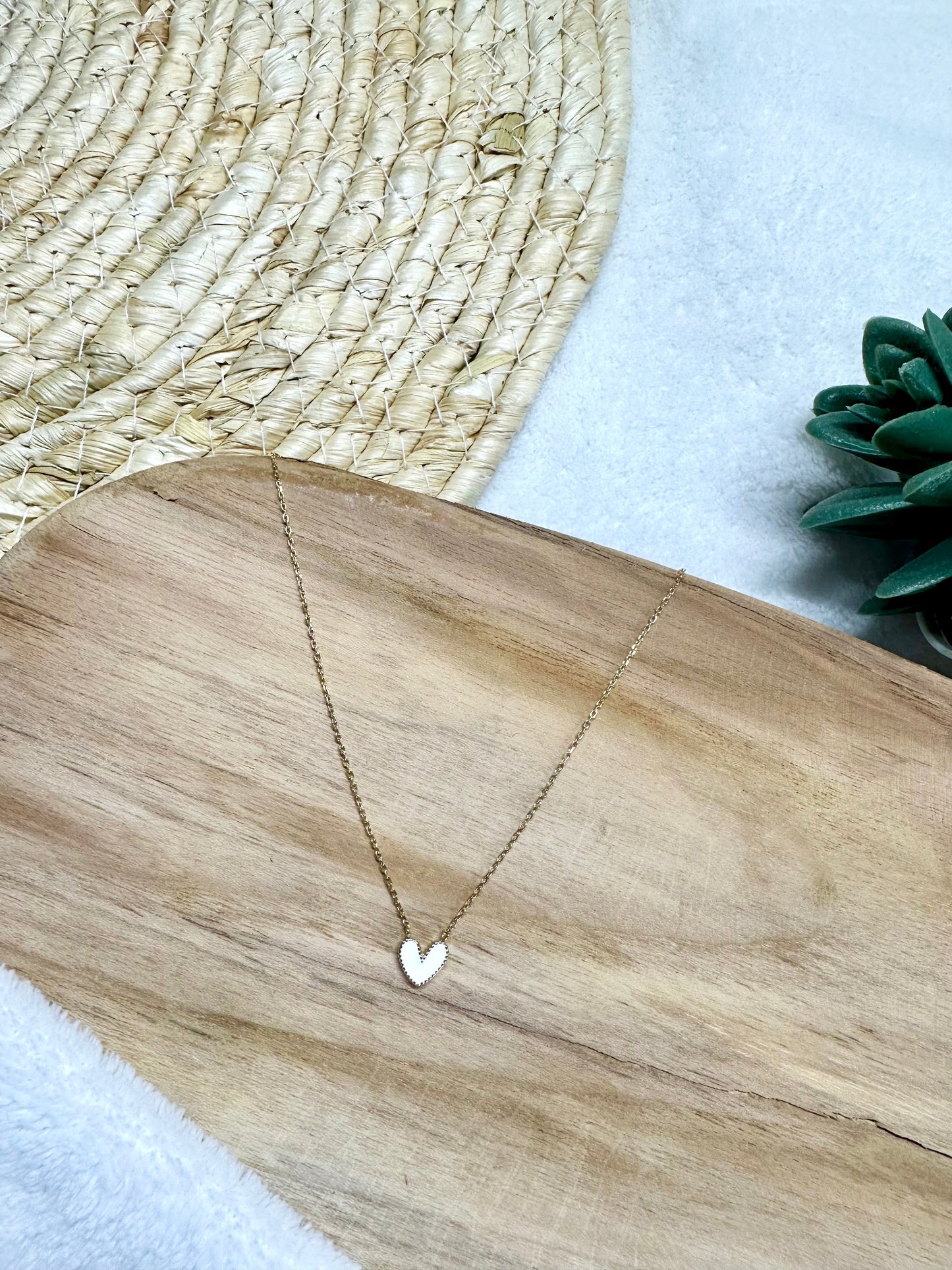 Collier coeur blanc en acier inoxydable - Doré