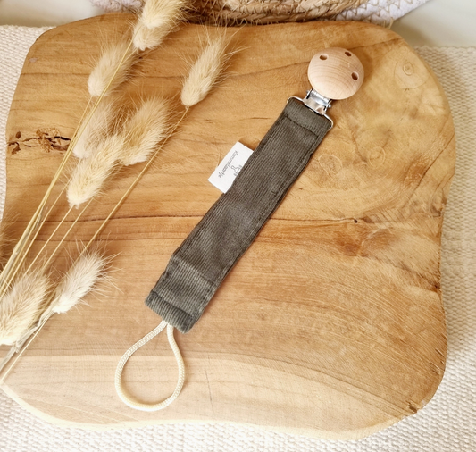 Attache-tétine en velours côtelé - Kaki