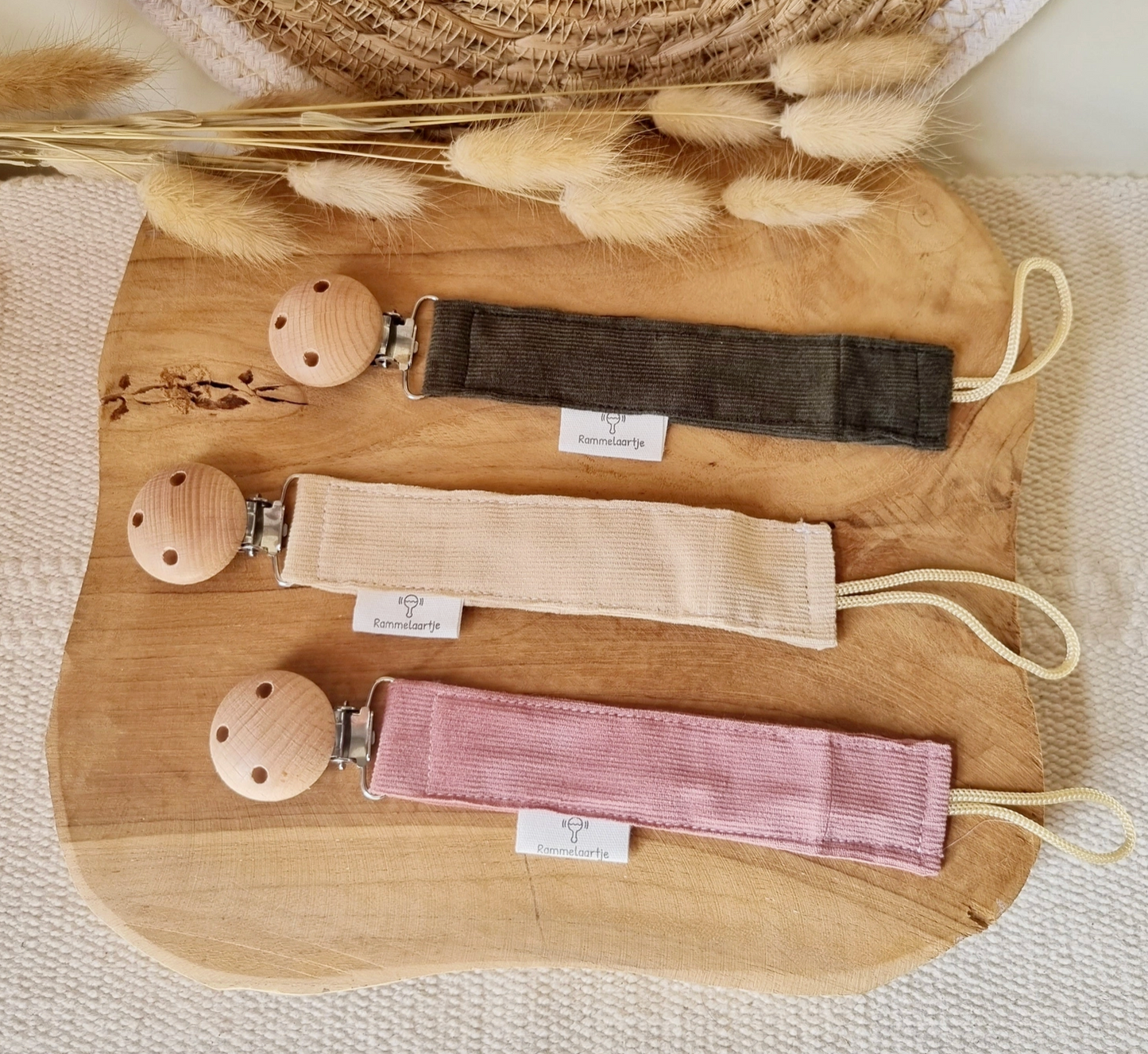 Attache-tétine en velours côtelé - Kaki